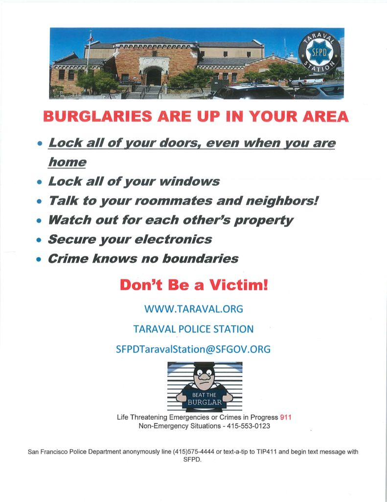 Flyier sayng Burglaries Are up